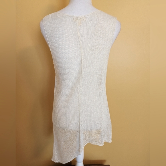 Eileen Fisher Cream Mesh V-neck Asymmetrical Top Size L - Picture 3 of 7